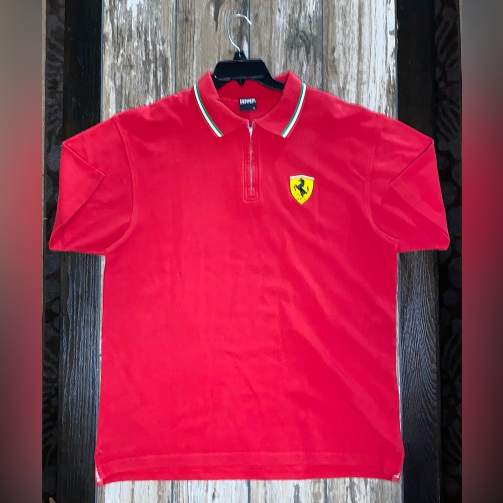 Vintage 90's Ferrari Red 1/4 Zip Embroidered Logo Polo Shirt - Men's size XL